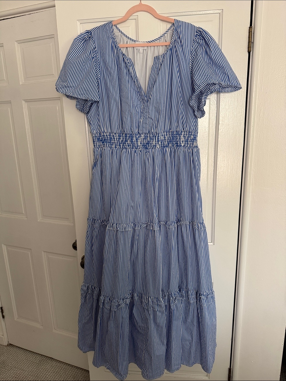 Sugarlips Blue and White Striped Tiered Maxi Dress